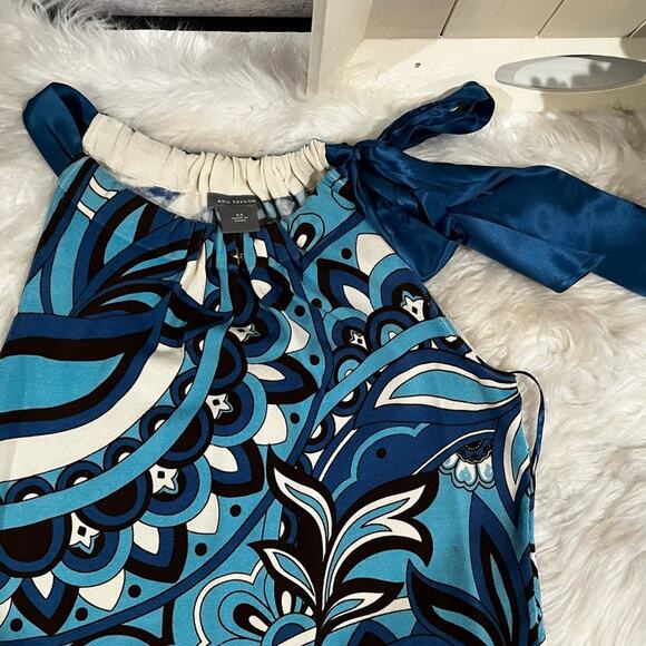 NEW Ann Taylor Silk Multicolor Geometric Floral Bow Tie Career Layering Top XS - Picture 10 of 16